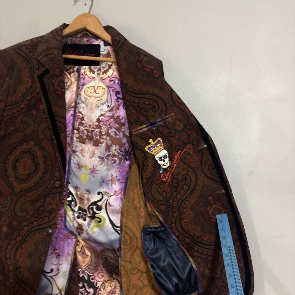 Robert Graham Men's Paisley Corduroy Silk Blazer Sport Coat Jacket Skull‎ Rare - Picture 7 of 16
